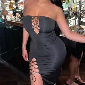 Lace Up Split Bodycon Dress
